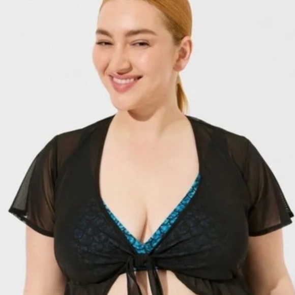 Torrid Mesh Flutter Sleeve Tie front Swim Cover Up Top - Picture 5 of 5
